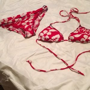 Red and white flowered bikini